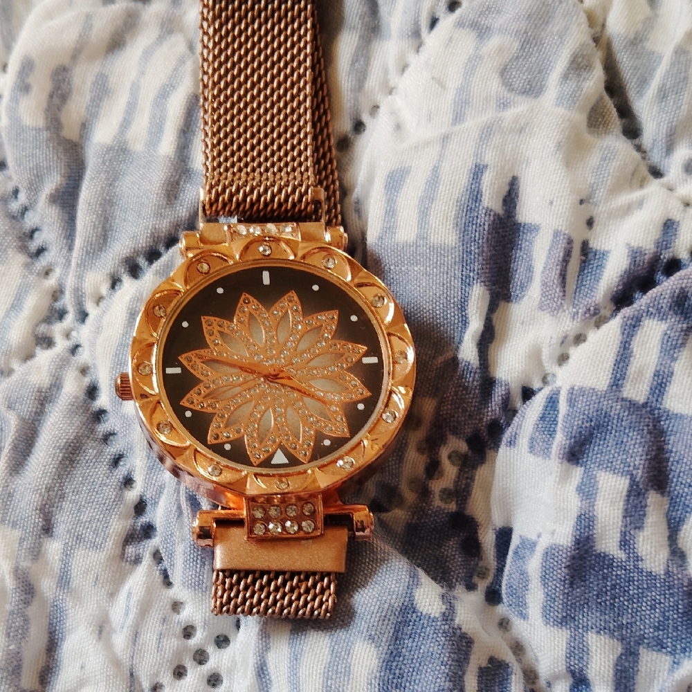 Rose Gold Floral Watch